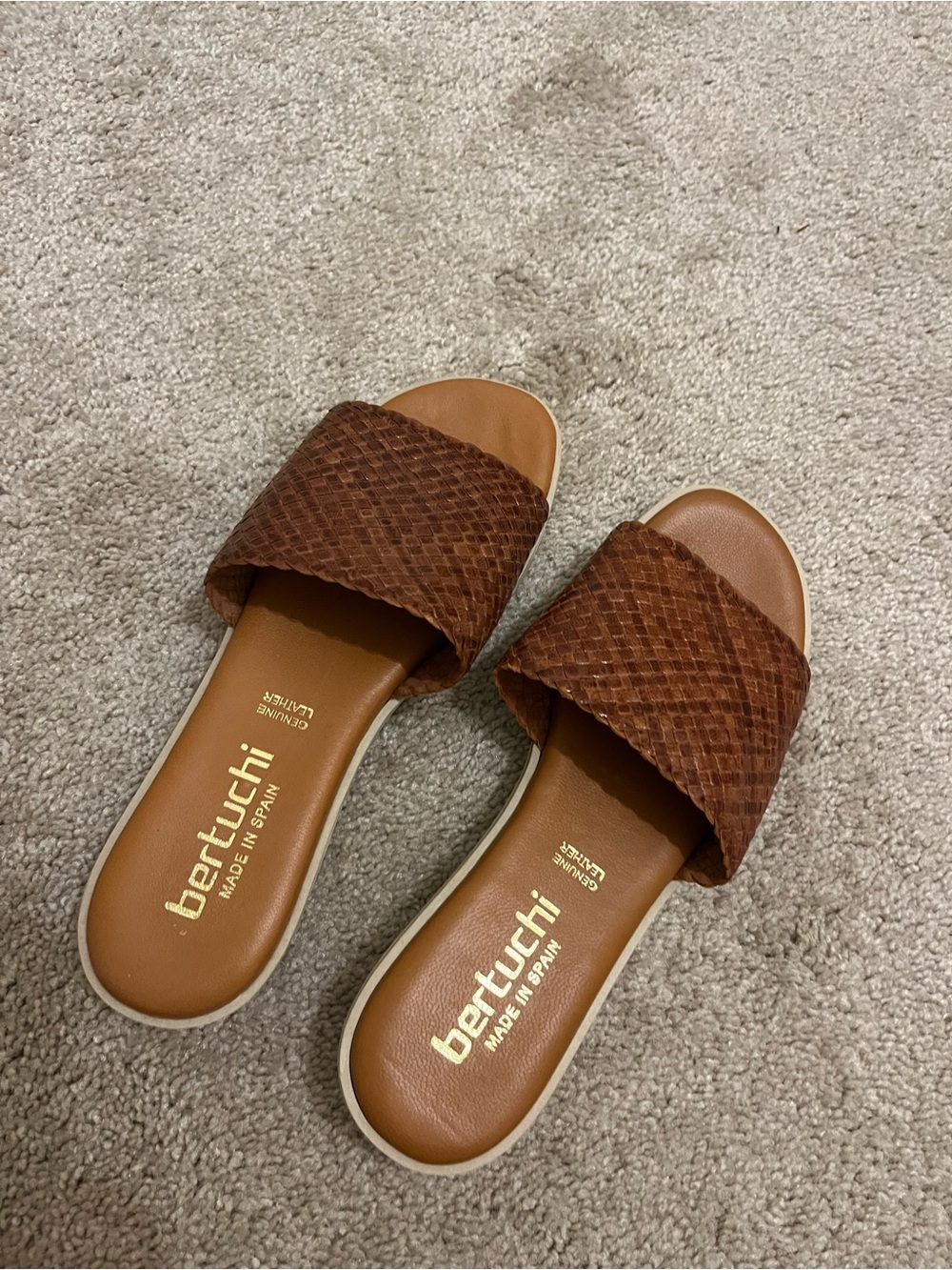 Bertuchi Brown Woven Slide Sandals - Leather Upper